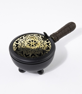 RÄUCHERPFANNE mit Deckel Eisen mit Holzgriff dm13xL23cm