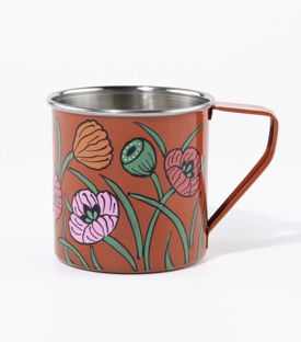 BECHER mit Henkel Mohn  Edelstahl dm8,5xh8,5cm