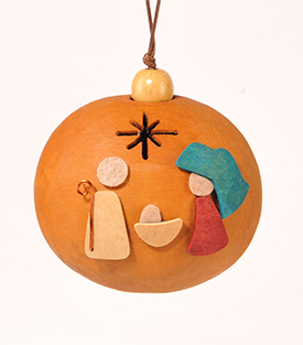 WEIHNACHTSKUGEL Heilige Famile Kalebassenschale, rotblau