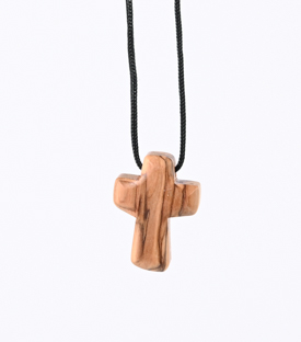 HALSKETTE Olivenholzkreuz ca 3cm auf Baumwollband