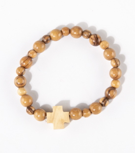 ARMBAND Olivenholz Holzperlen mit Holzkreuz