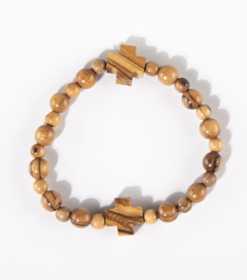 ARMBAND Olivenholz Holzperlen mit 2 Holzkreuzen