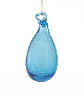 WEIHNACHTSANHÄNGER Tropfen hellblau mundgeblasen 3x6cm