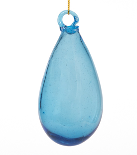 WEIHNACHTSANHÄNGER Tropfen hellblau mundgeblasen 4x9cm