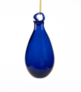 WEIHNACHTSANHÄNGER Tropfen dunkelblau mundgeblasen 3x6cm