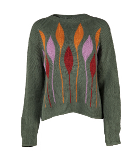 PULLOVER BLUMEN grün  100% Alpaka